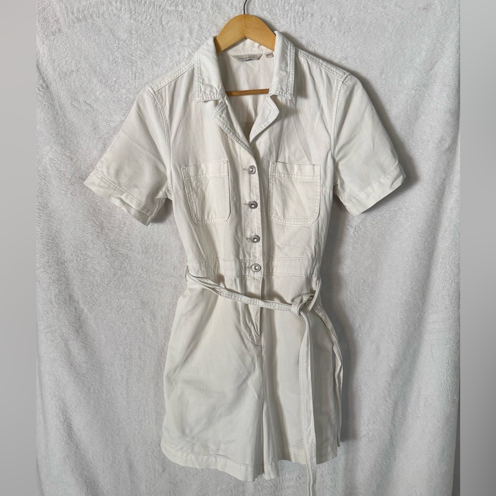 French Connection White Collared Jean Romper